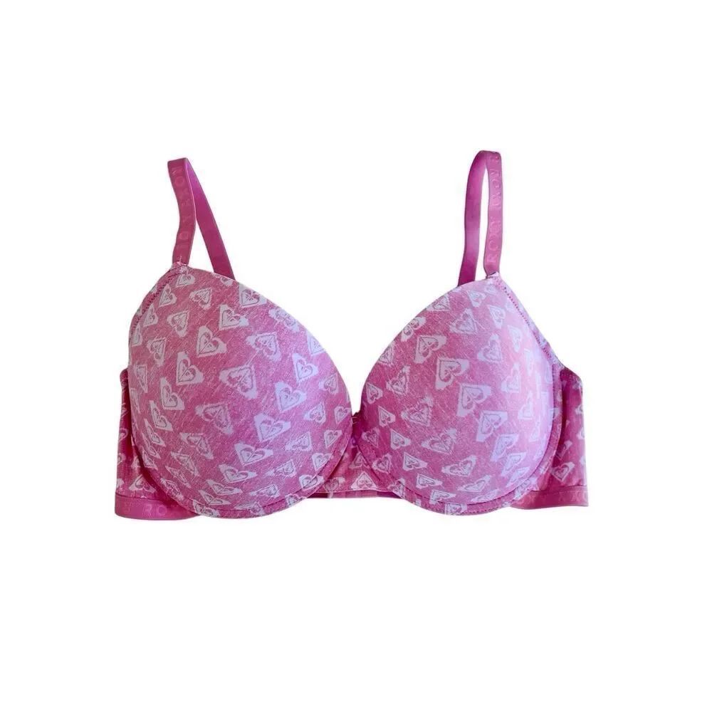 Roxy Uplifting Padded Pink All Over Roxy Print Bra Size 40D